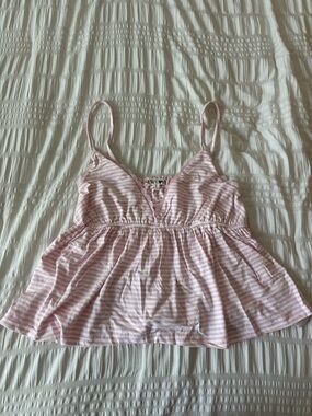 Pink Striped Cotton Cami LaceTop Women Y2K